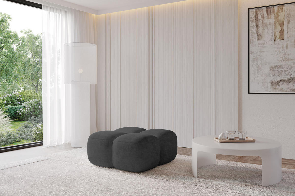 POUF Miko-Puf 90x90x45 cm Schwarz Velours Modular Sitzhocker - Schwarz, Holzwerkstoff/Kunststoff (90/43/90cm) - ALTDECOR