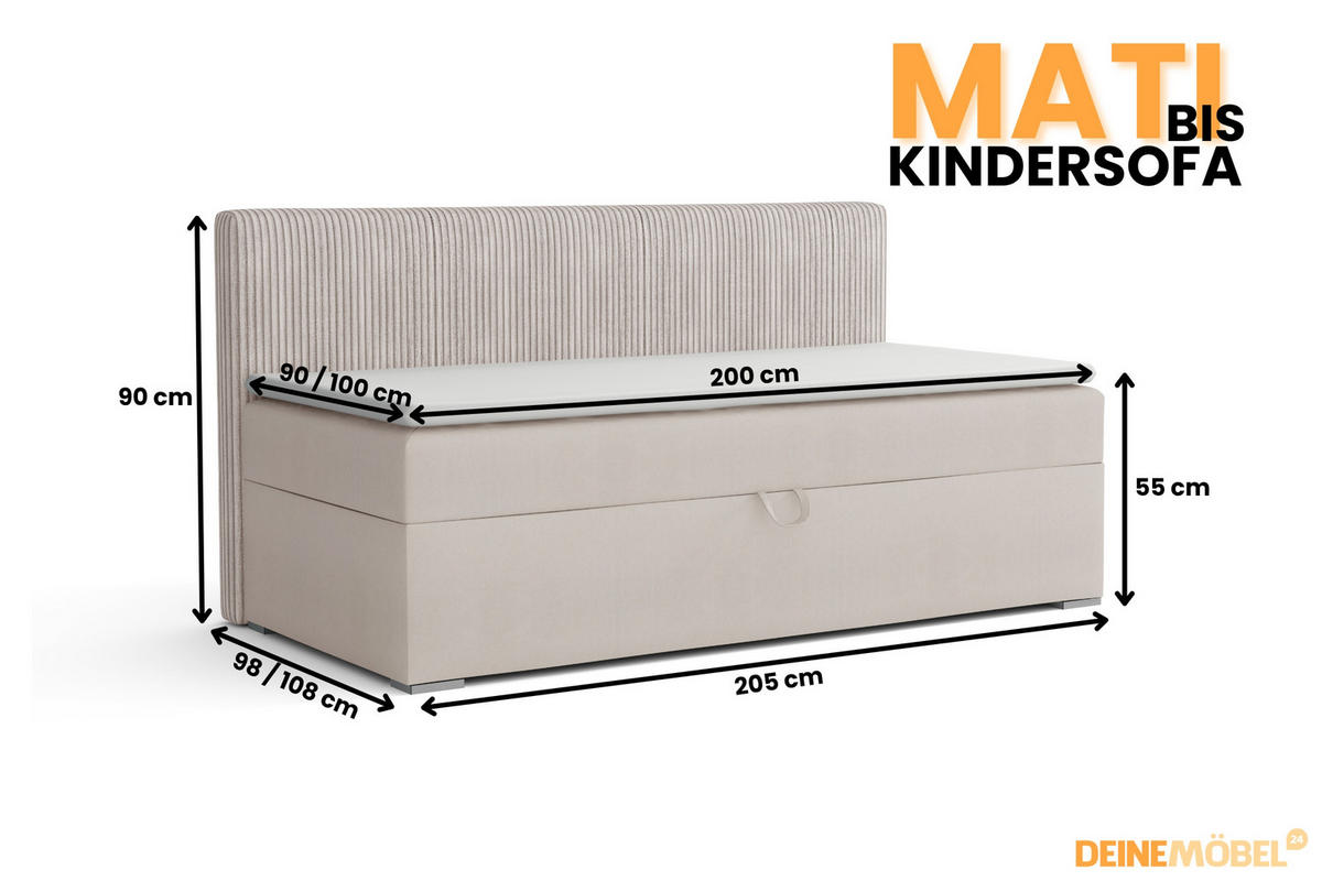 BOXBETT MATI BIS 100/200 Ecru mit Taschen-Federkernmatratze H4 - Ecru, Holz/Holzwerkstoff (100/200cm) - Deine Möbel 24