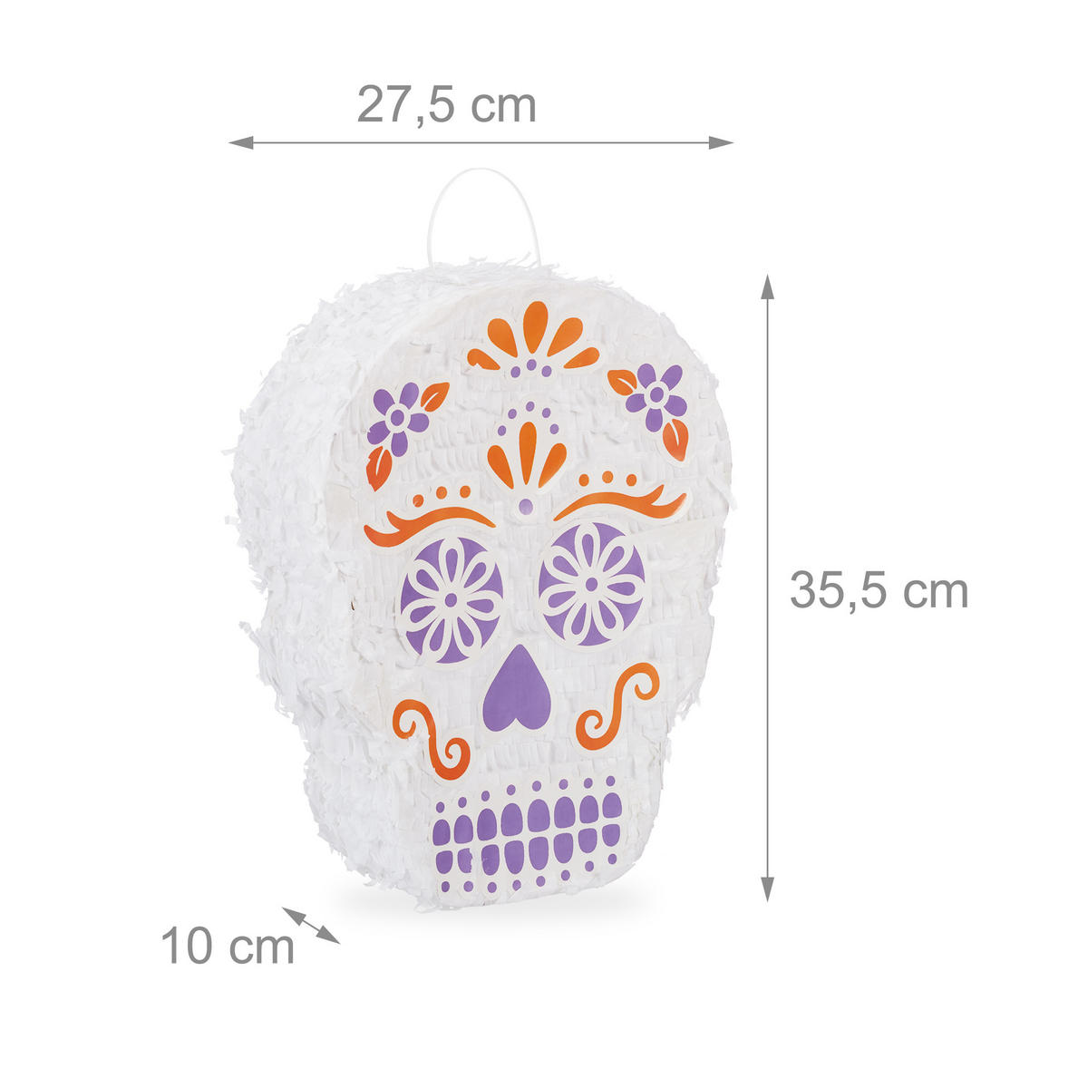 PINATA Totenkopf - Weiß, Papier/Wellpappe (27.5/35.5/10cm) - Relaxdays