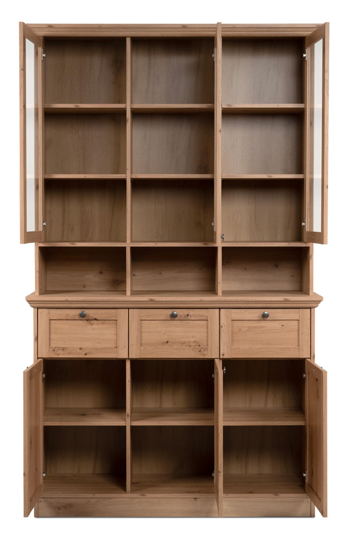 BUFFETSCHRANK Eiche Artisan 120 cm, Vitrine Landhaus - Eichefarben/Silberfarben, Glas/Holzwerkstoff (120/200/40cm) - Furn.Design