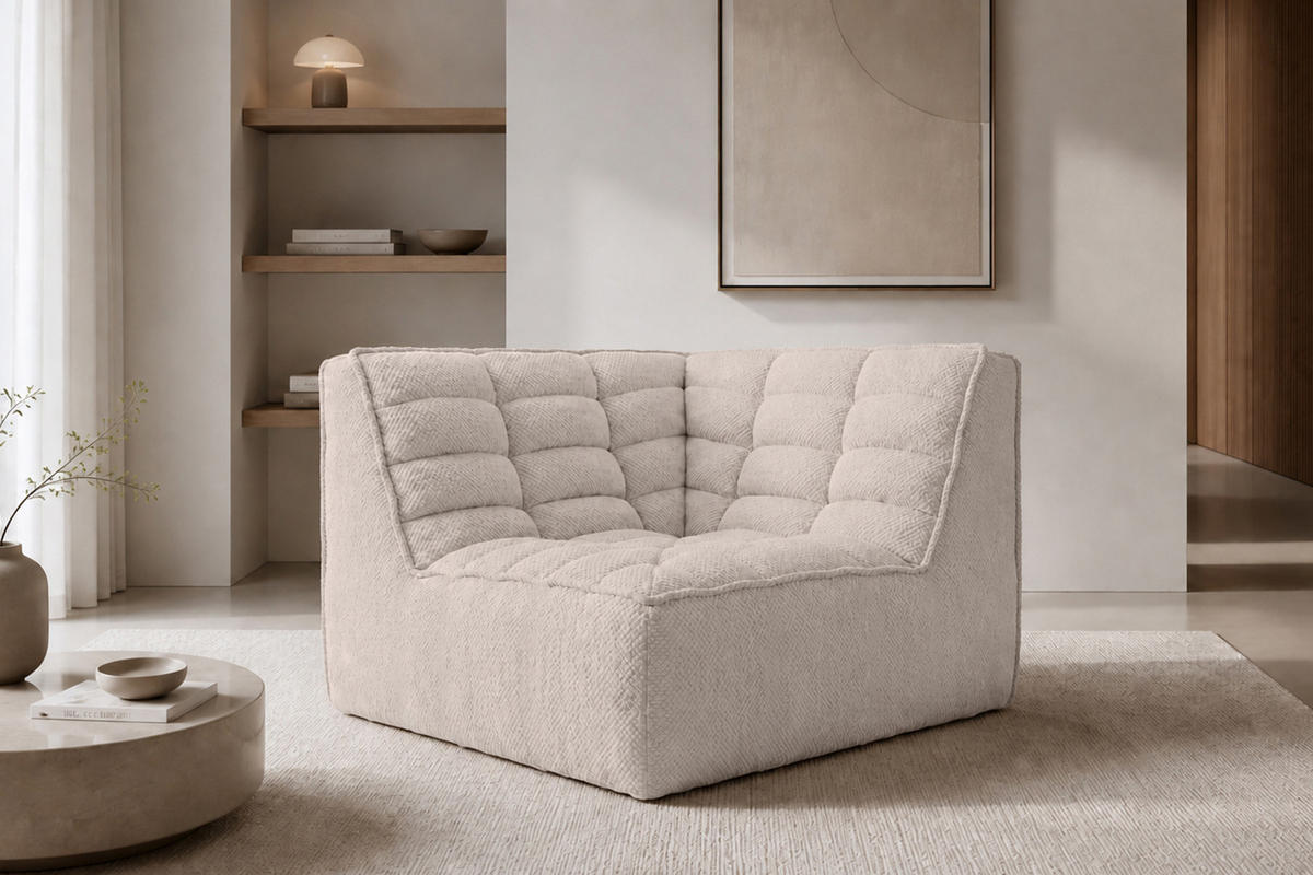 ROHOVÝ MODUL, plyšová tkanina Pop, Béžová, LAZY - béžová, dřevo (93/76/93cm) - Kaiser Möbel