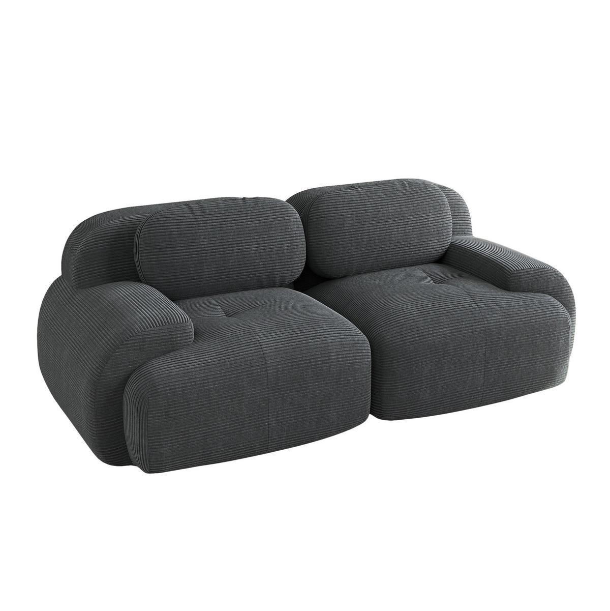 ECKSOFA 208/103/75 cm grau aus Cordstoff rahmenlos mit geschwungenen Armlehnen - Grau, Textil (103/208cm) - OKWISH