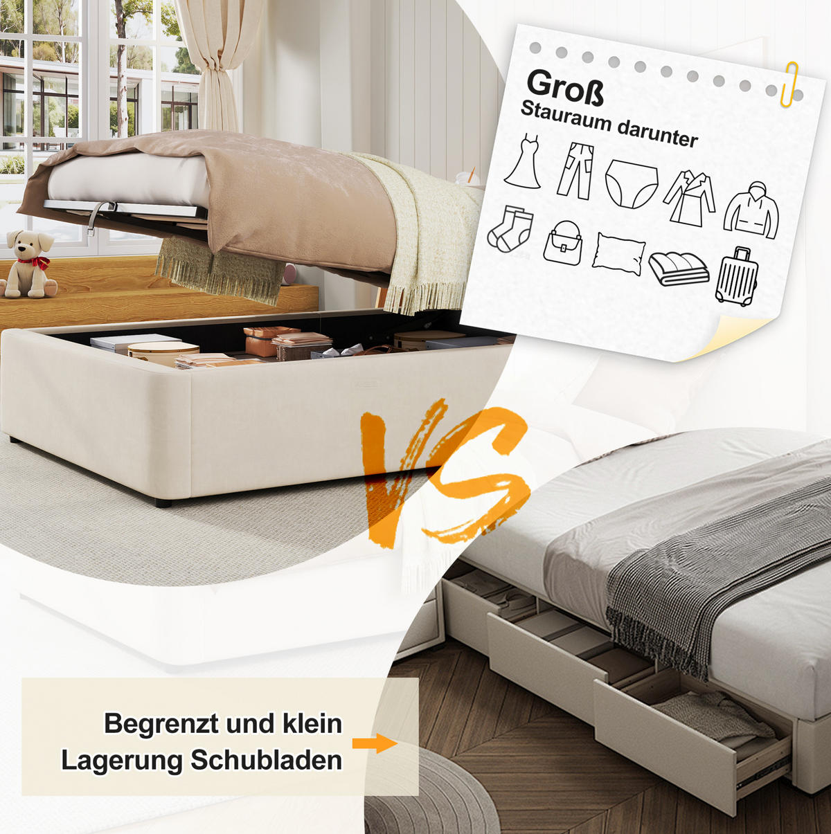 POLSTERBETT 90/200 cm Beige aus Samt mit Stauraum - Beige, Textil (90/200cm) - OKMYHOME