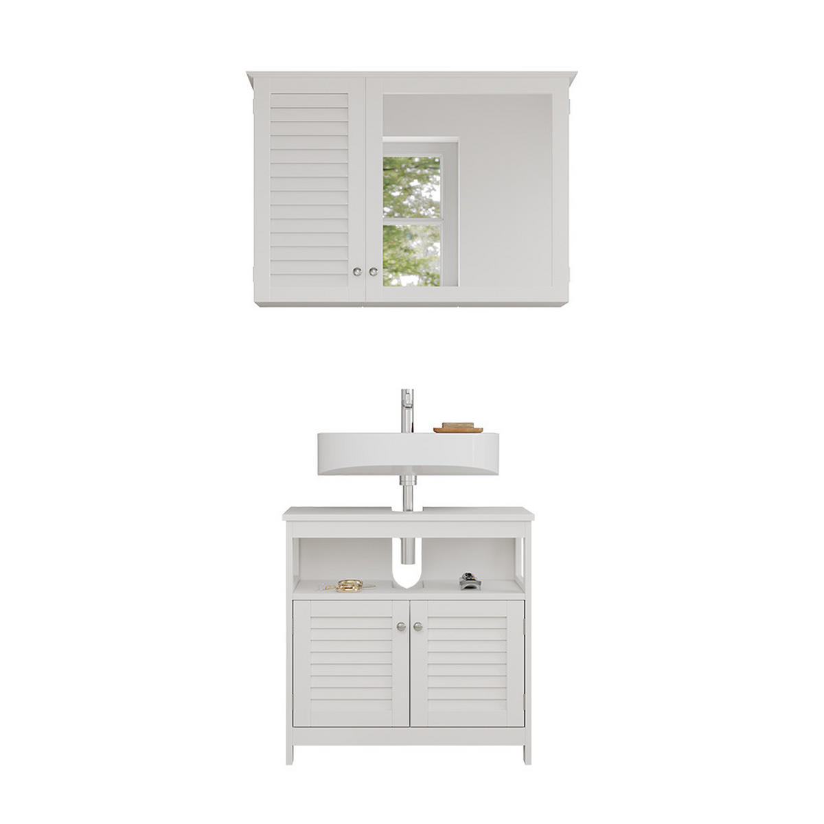 BADMÖBEL-SET Riad Weiß 2 Teile, Unterschrank mit Zwischenablage - Weiß, Holzwerkstoff (60/60/30cm) - Vicco