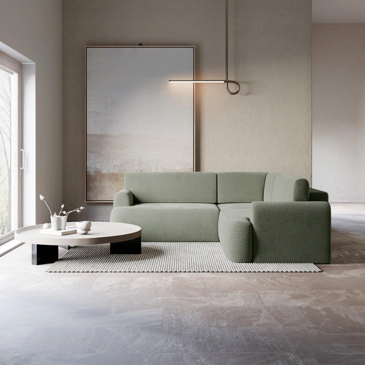 ROHOVÁ pohovka Kaveo, 245 cm univerzální s rohovým dílem - černá/světle zelená, textil/plast (245/245cm) - Selsey