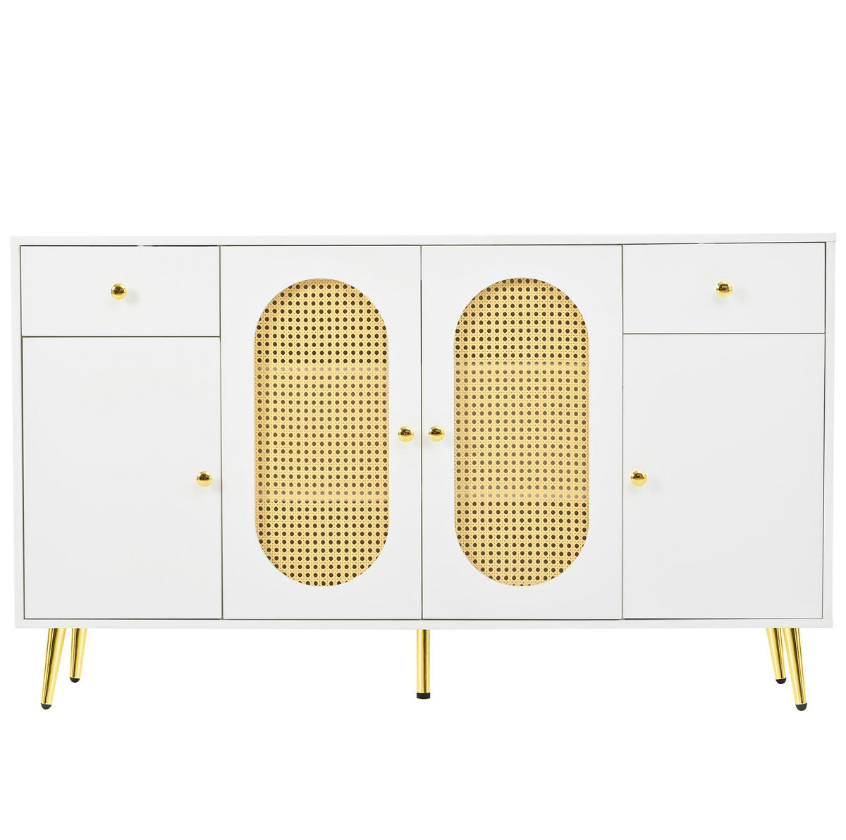 SIDEBOARD aus Spanplatte 140/35/82 cm mit 2 Schubladen, 4 Türen, höhenverstellbaren Einlegeböden und Metallfüßen, Natur/Weiß - Naturfarben, Holzwerkstoff (140/82/35cm) - Redom
