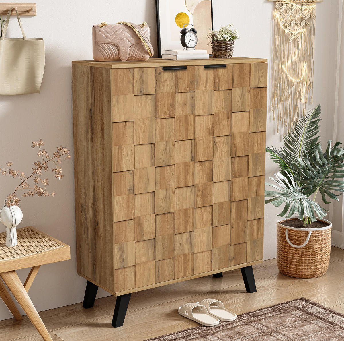 SCHUHSCHRANK 80,5/35/109,5 cm holzfarben aus Spanplatte mit 5 Fächern - Naturfarben, Holzwerkstoff (80.5/109.5/35cm) - OKWISH