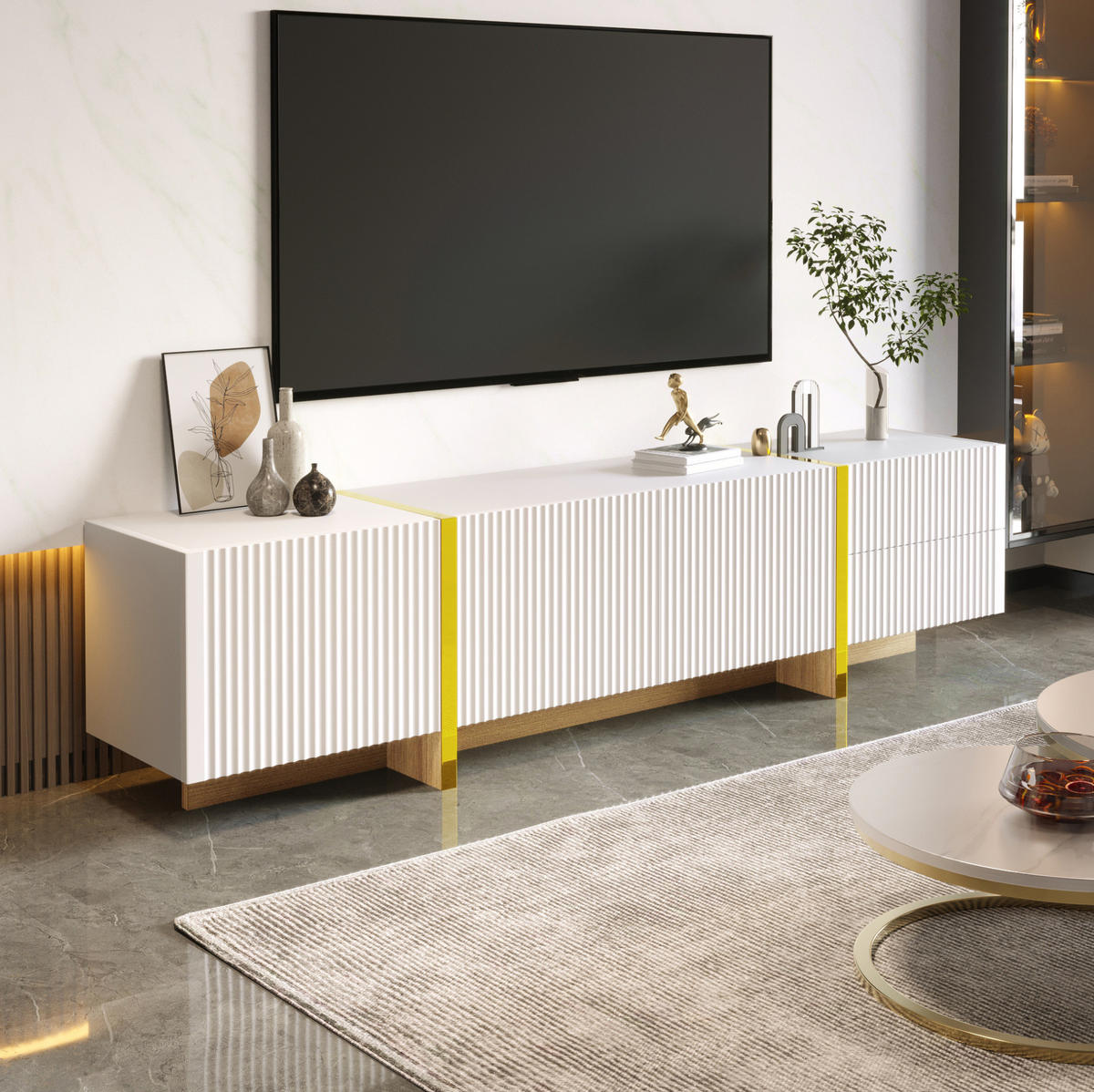 TV-ELEMENT mit 3 Türen und 2 Schubladen 190 cm Weiß Gold - Weiß, Holzwerkstoff (35/45/190cm) - Beauniv