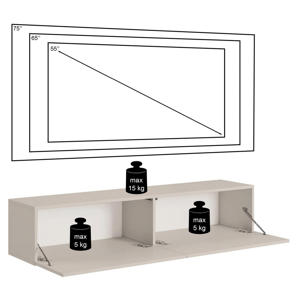 TV-HÄNGEBOARD Veldio Graubeige 140 cm - Greige, Holzwerkstoff (140/28.5/31.6cm) - Selsey