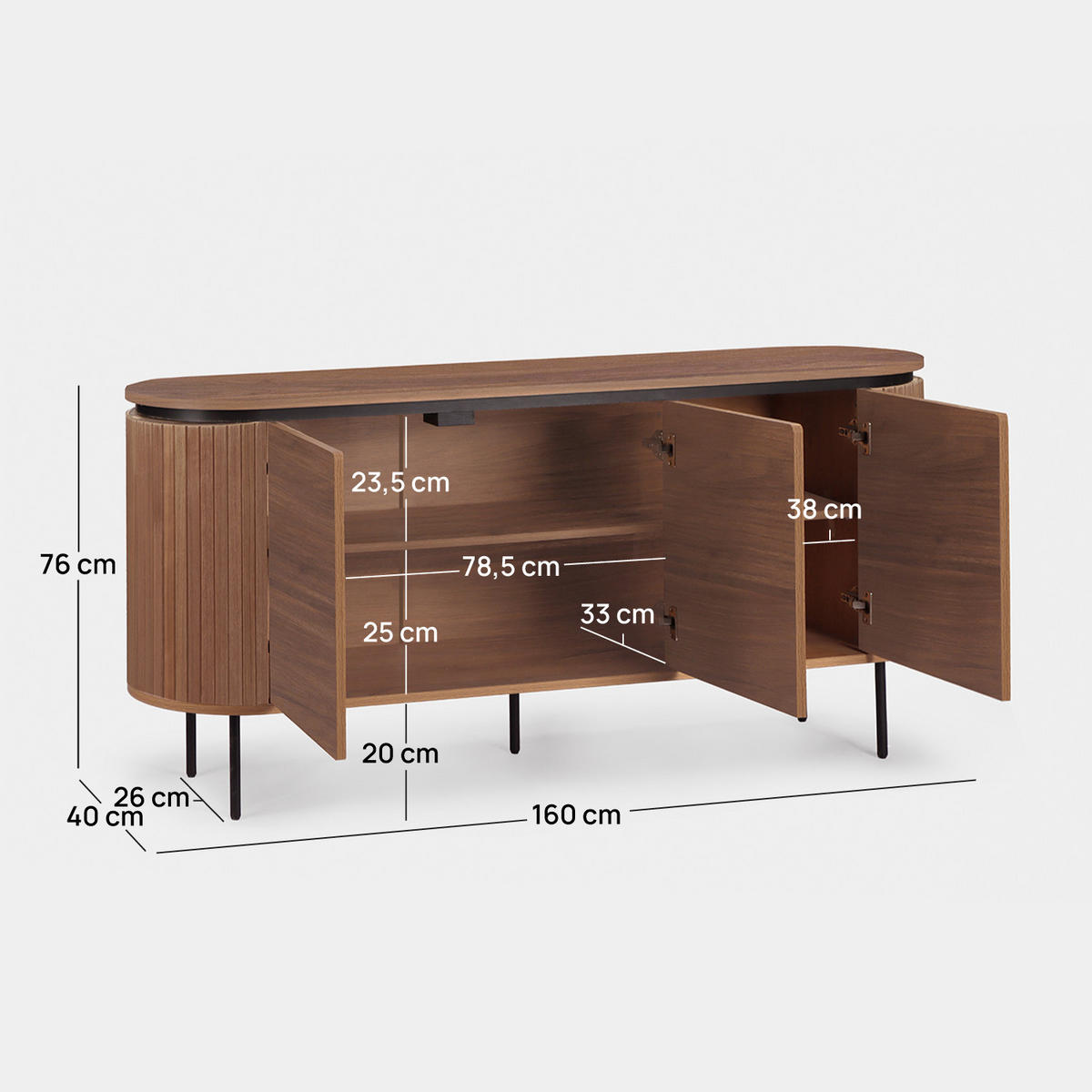 ANRICHTE NIEDRIGE Helios Walnuss 160 cm x 76 cm - Walnussfarben, Holzwerkstoff (160/76/40cm) - Klast Home