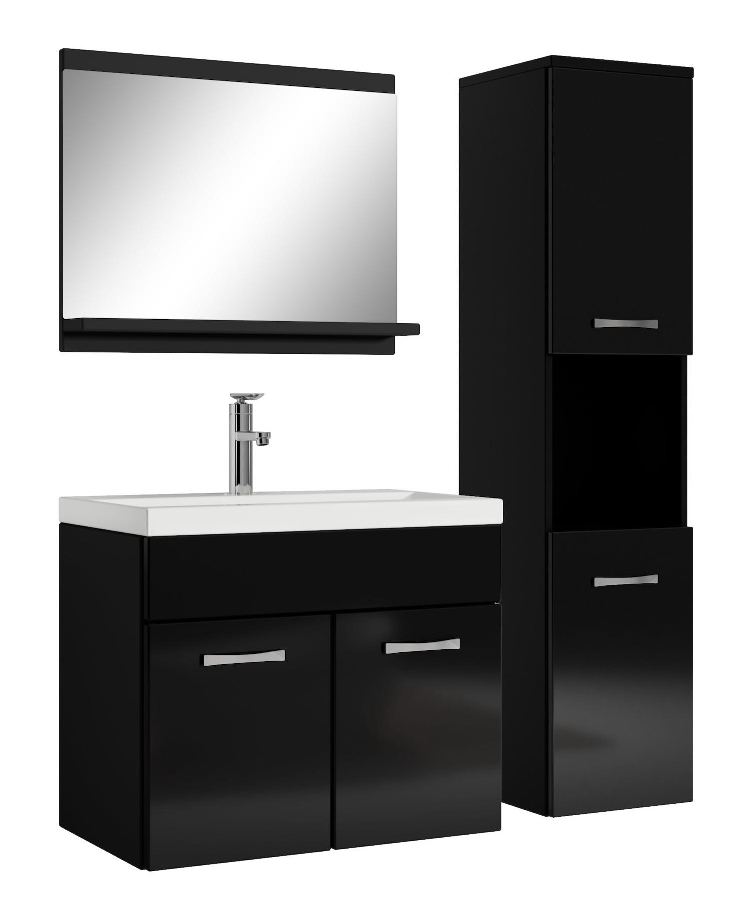 BADMÖBEL-SET Montreal 4 Teile Schwarz Hochglanz - 60 x 35 x 51 cm - Schwarz, Holz (60/51/35cm) - Badplaats