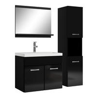 BADMÖBEL-SET Montreal 4 Teile Schwarz Hochglanz - 60 x 35 x 51 cm - Schwarz, Holz (60/51/35cm) - Badplaats