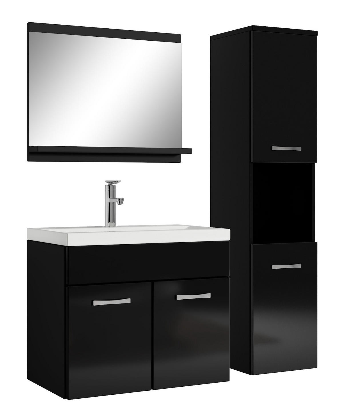 BADMÖBEL-SET Montreal 4 Teile Schwarz Hochglanz - 60 x 35 x 51 cm - Schwarz, Holz (60/51/35cm) - Badplaats