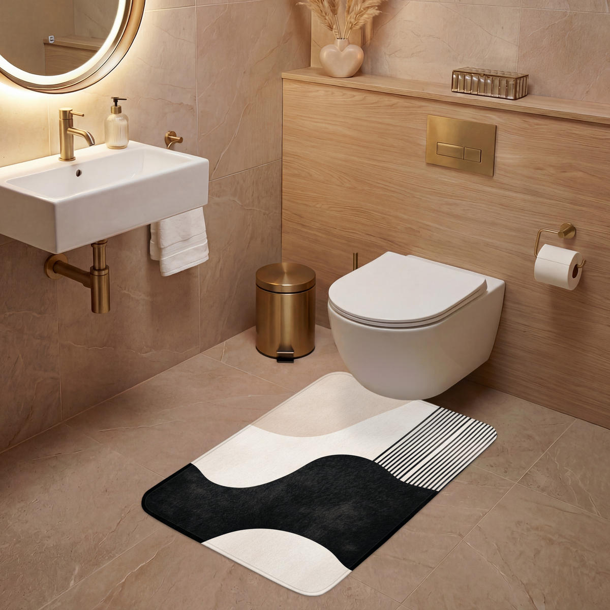 WC-VORLEGER Abstrakt - Japandi - Beige - Modern Toilettenvorleger 60x90 cm - Beige, Kunststoff/Textil (60/1cm) - OnlyWow