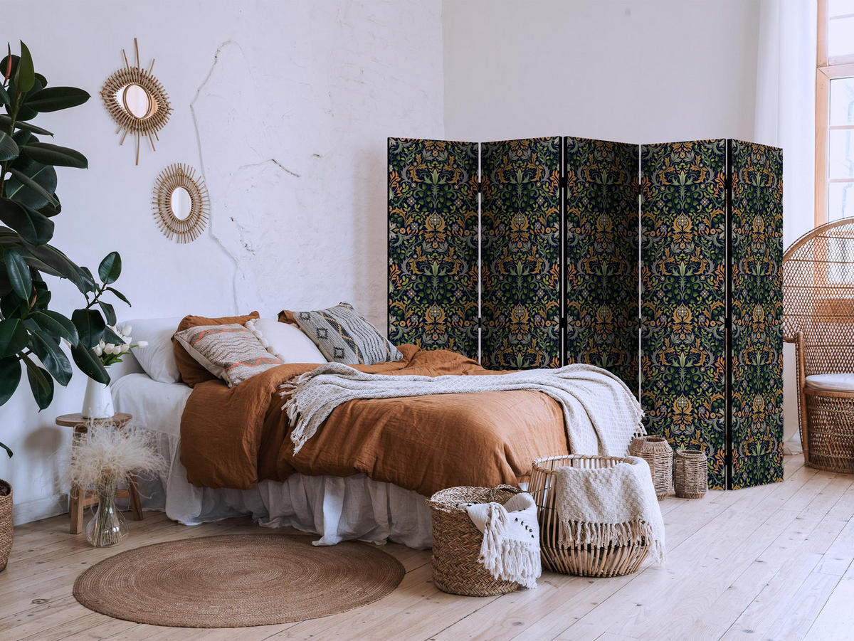 PARAVÁN Akustický 5-dielny 225x172 cm Viktoriánsky Štýl - viacfarebná, drevo/textil (225/172/3cm) - Muralo