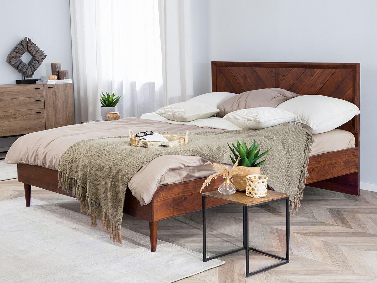 BETT 140/200cm Dunkler Holzfarbton Mialet - Dunkelbraun, Holzwerkstoff (140/200cm) - Beliani