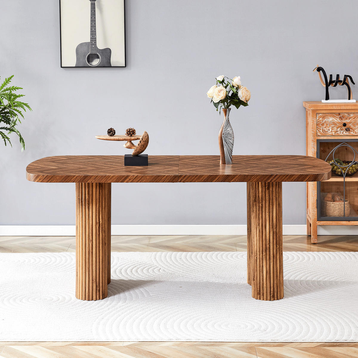ESSTISCH 180/90/75 cm nussbaumfarben aus MDF mit bogenförmiger Säulenstütze - Walnussfarben, Holzwerkstoff (180/90/76cm) - OKWISH