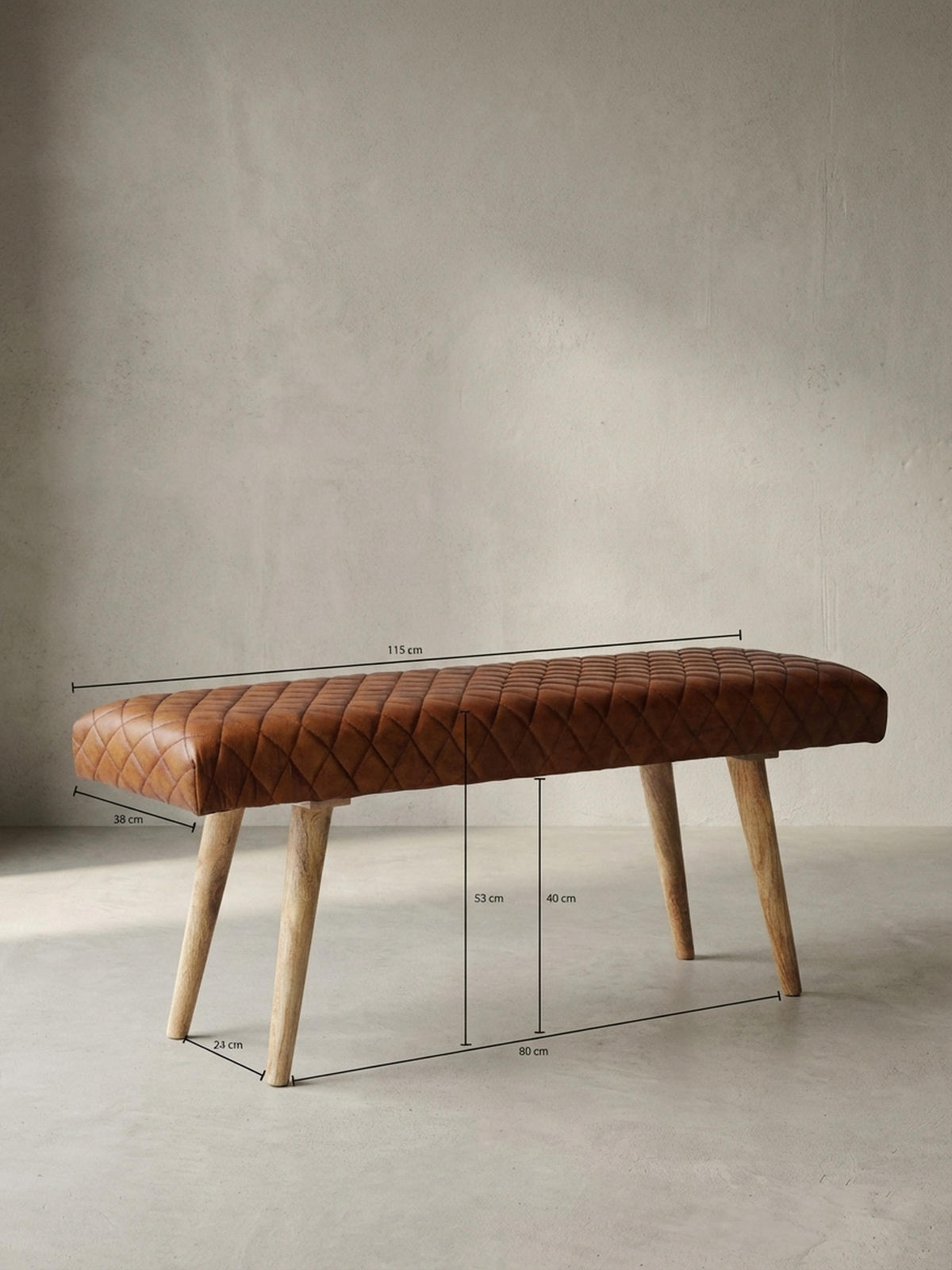 SITZBANK – Echtleder/Holz, Springbock-Stil - Braun, Mangoholz/Leder (115/53/38cm) - KADIMA DESIGN
