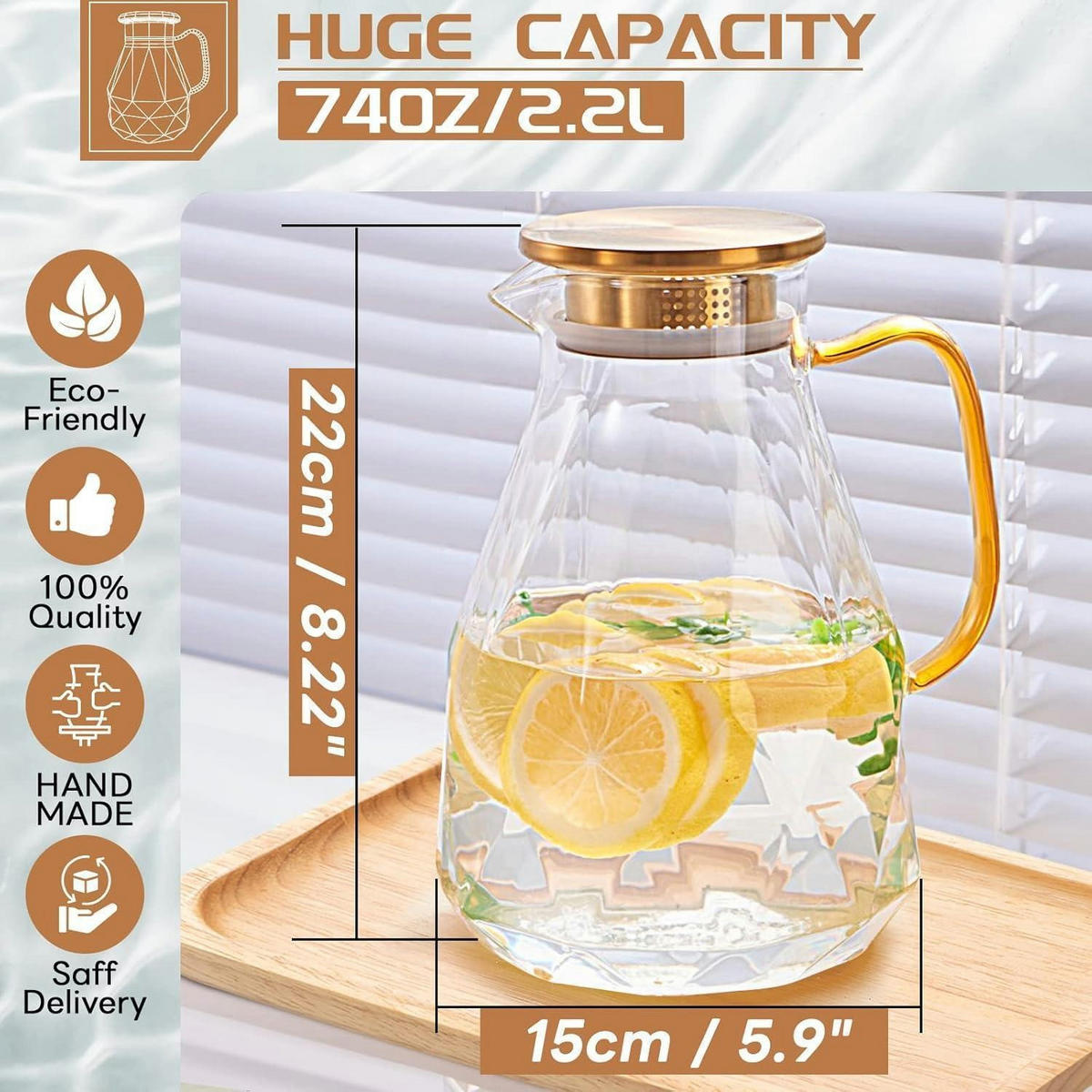 GLASKARAFFE mit Deckel 2.2 Liter - Transparent, Glas (15/15cm)