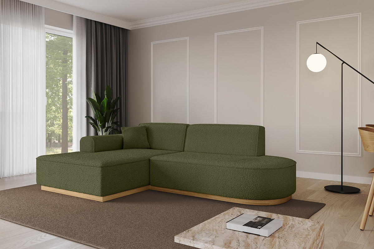 ECKSOFA Ottomane Links IREA-L1-v2 - 232x165x80 cm Grün - Platinfarben, Holzwerkstoff/Textil (232/165cm) - ALTDECOR
