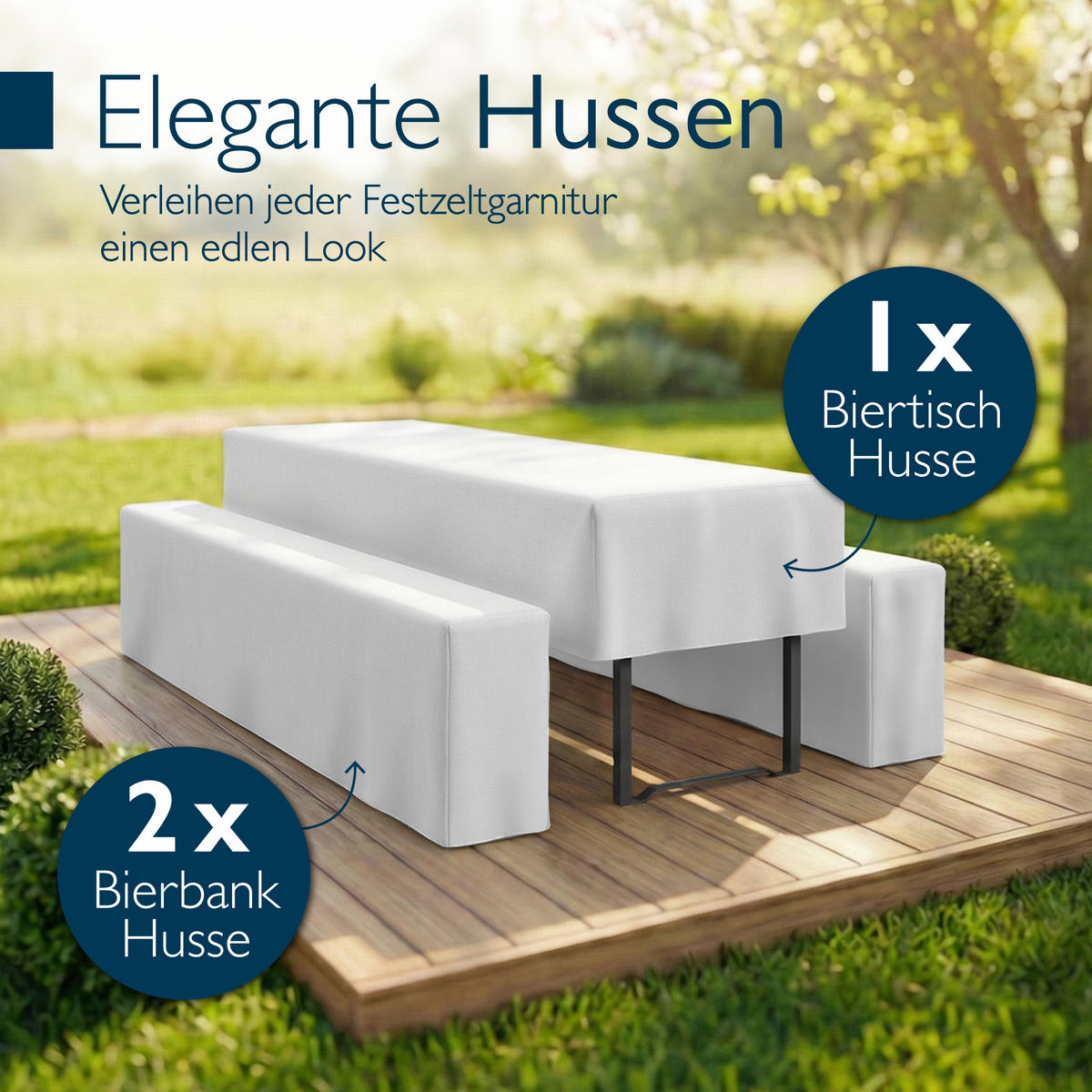 BIERTISCHHUSSE Premium M 70cm Weiß (3tlg) - Weiß, Textil (70/220cm) - Beautissu 