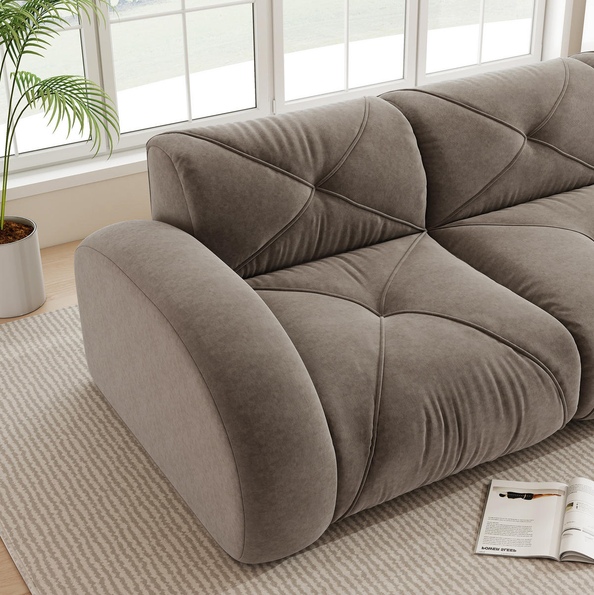 SOFA rahmenloses Modulsofa Chenille Braun - Grau, Kunststoff (95/76/281cm) - Meubliv