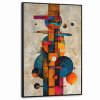 LEINWAND Bilder mit Rahmen - Vintage - Moderne Kunst - Orange - Geometrische Formen - 100x150 - Multicolor, Textil (100/150cm) - MuchoWow