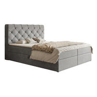 DOPPELBETT mit Matratze 140x200 Polo, Kristallknöpfen, Bettkasten, Hellgrau - Hellgrau, Holz/Textil (140/200cm) - Emporius