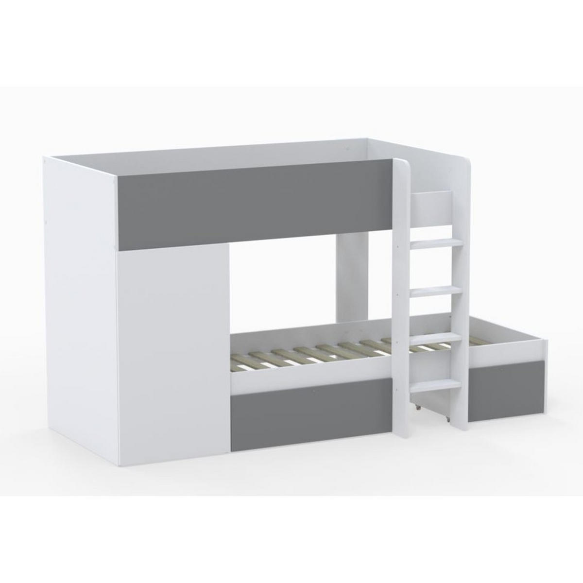 ETAGENBETT TWIN mit Schrank - Schubladen/ Etagenbett 90x190 - Weiß und Grau - Weiß/Grau, Holzwerkstoff (90/190cm) - Weber Industries