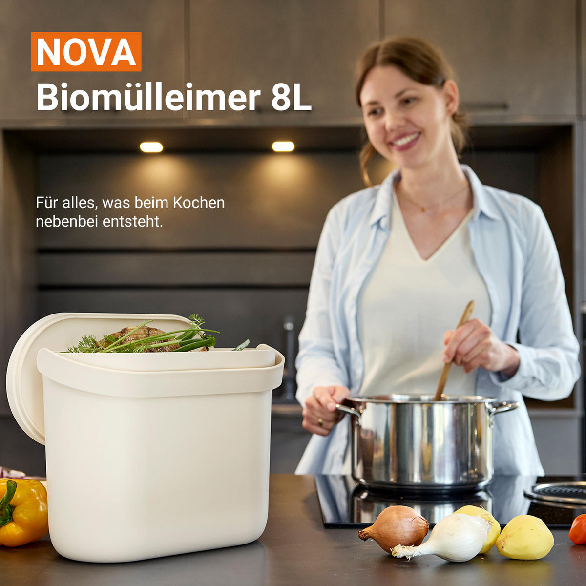 BIOMÜLLEIMER 8 L, sandbeige - Beige, Kunststoff (16/25/31cm) - GARANTIA