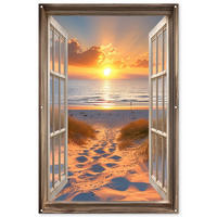 GARTENPOSTER Durchblick - Strand - Dünen - Sonnenuntergang 120x180 cm - Orange, Kunststoff (120/180/0.2cm) - OnlyWow