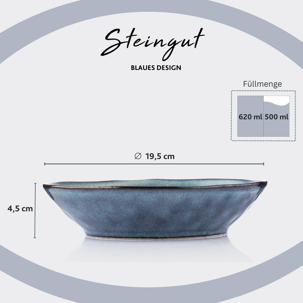 SUPPENTELLER SET DARWIN - 4 teilig aus Steingut - Blau, Stein (19.5cm) - Sänger