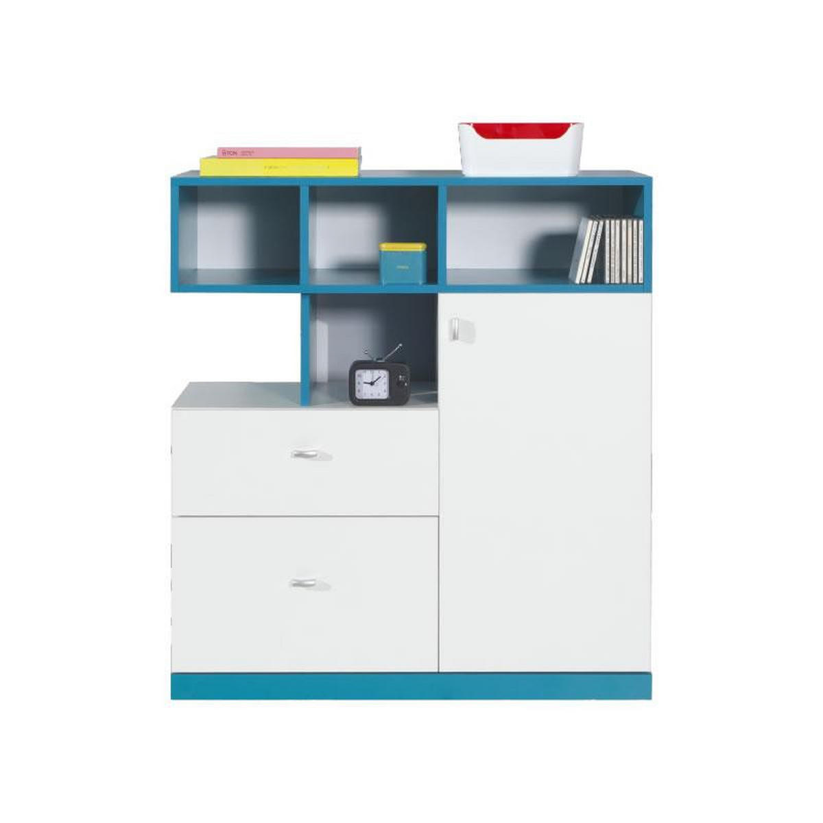 SCHLAFZIMMER Set 9-tlg. – MOBI System – Weiß / Blau - Weiß, Holzwerkstoff (95/195/95cm) - hi-markt