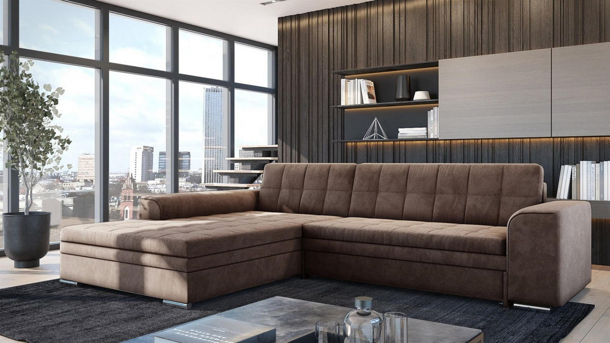 ECKSOFA Lusaka Mit Schlaffunktion - Braun, Holzwerkstoff/Textil (292/198cm) - Fun Möbel