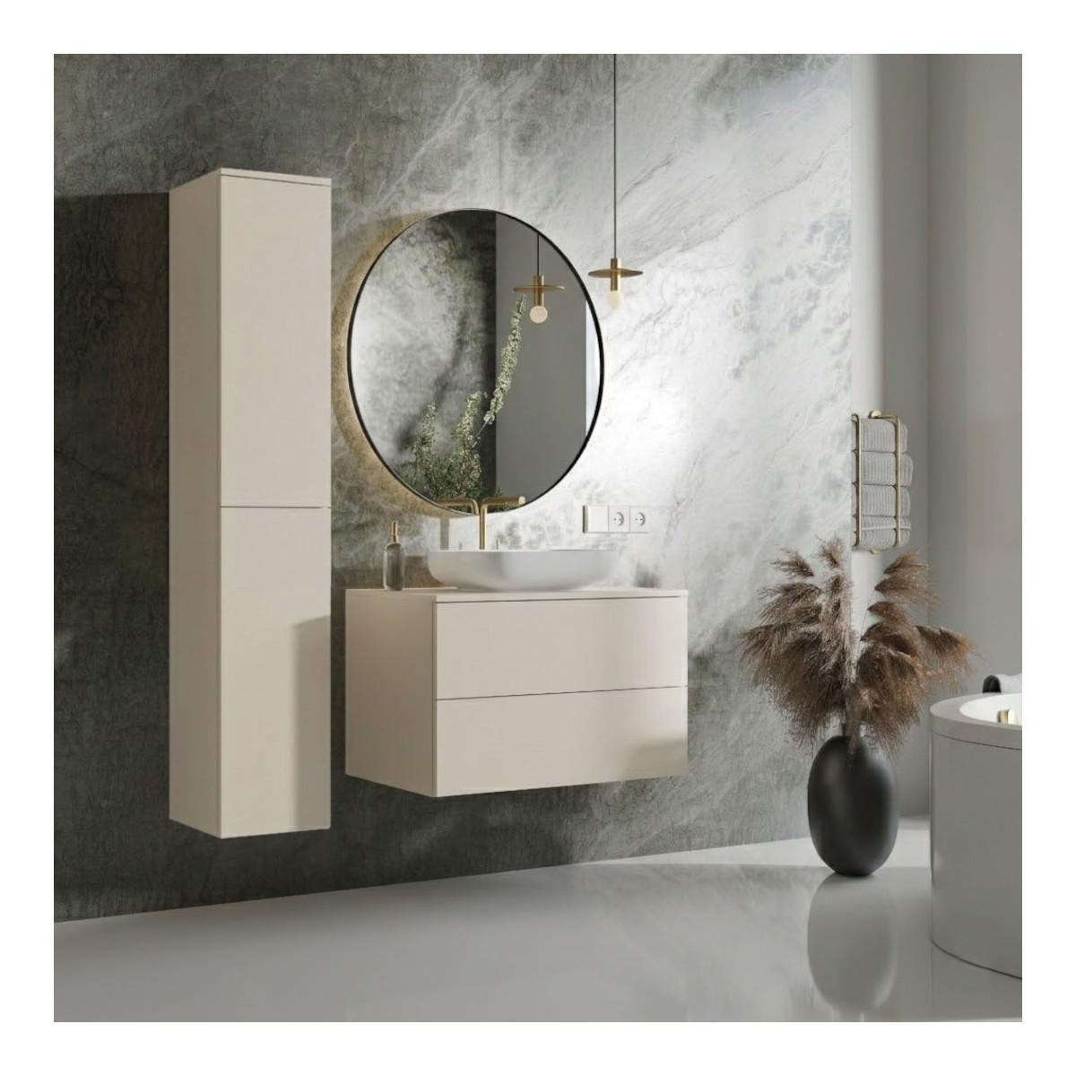 BADMÖBEL-SET Color Macadamia 2-Teilig (2S 80 + 2D 160) - Beige, Holzwerkstoff (110/160/45cm) - mzm24