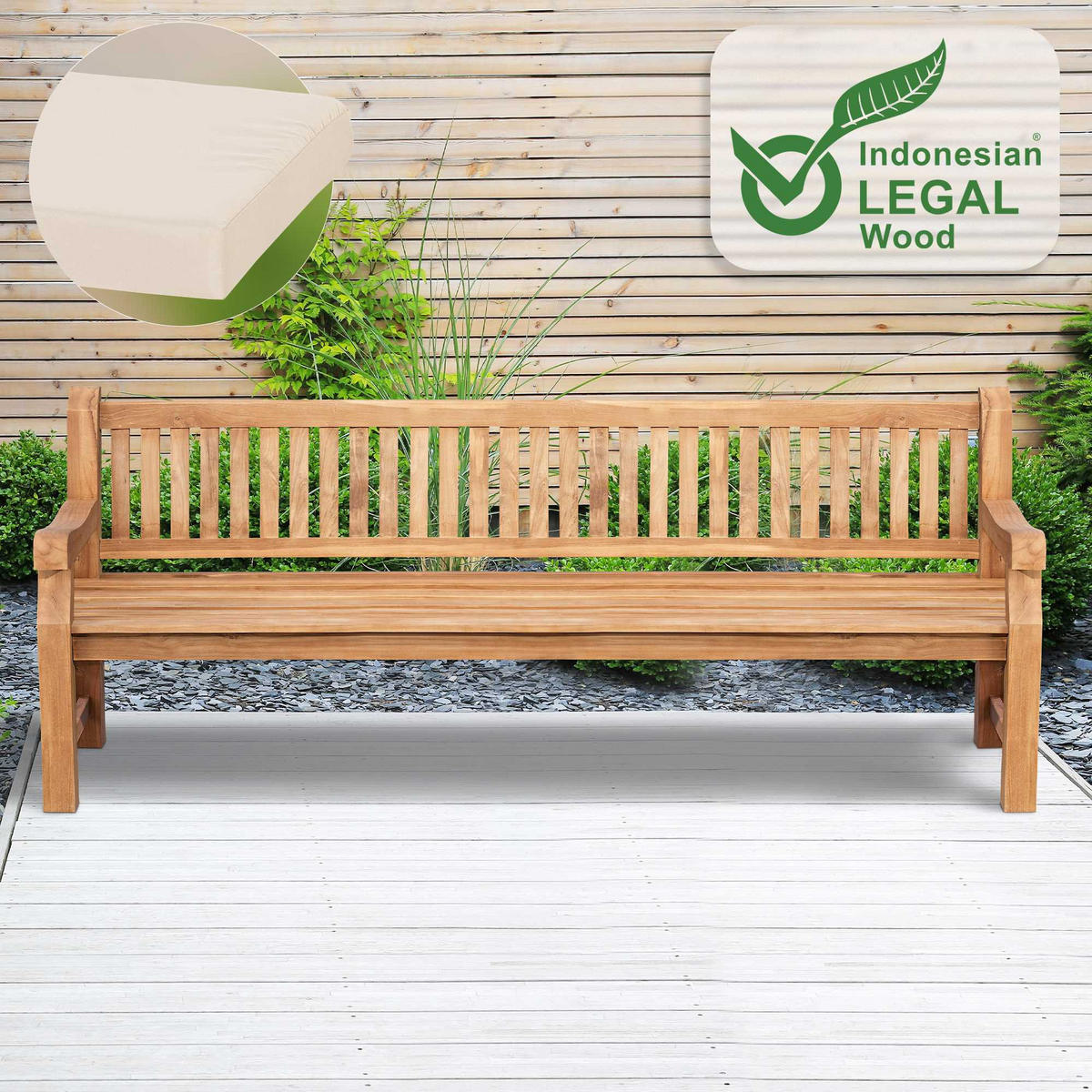 GARTENBANK Teakbank Dabel Holz Creme Holzbank 240cm - Creme, Holz (240/93/61cm) - DELUKE