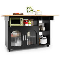 KÜCHENINSEL 120/79,5/30 cm Schwarz/Natur aus MDF und Glas mit klappbarer Tischplatte - Schwarz, Holzwerkstoff (30/79.5/120cm) - OKMYHOME