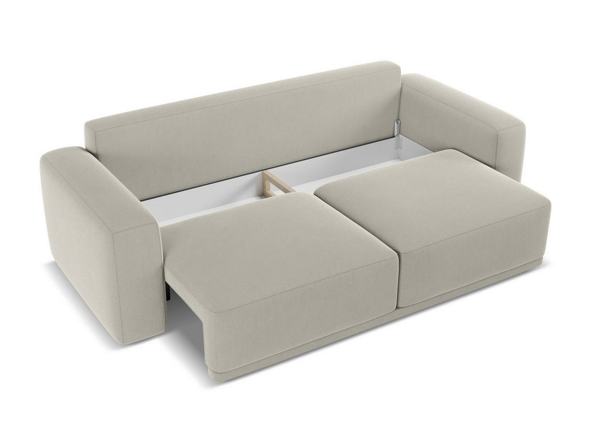 3-SITZER SOFA mit Schlaffunktion Samt Stoff Creme - Perlmutt/Creme, Kunststoff/Textil (242/91/100cm) - Makamii