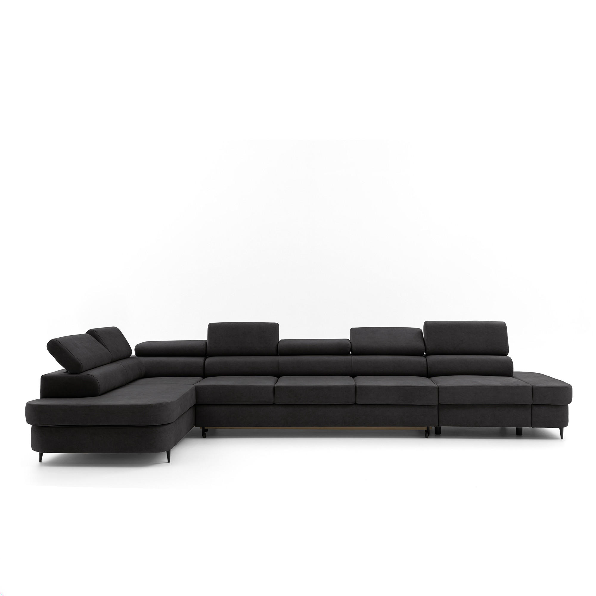 ECKSOFA PRIAM XXL L-Form Links mit Schlaffunktion 125x265 Velours Schwarz - Schwarz, Holz/Textil (203/420cm) - Muffo