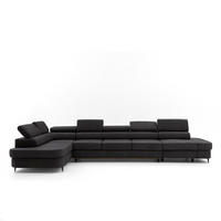 ECKSOFA PRIAM XXL L-Form Links mit Schlaffunktion 125x265 Velours Schwarz - Schwarz, Holz/Textil (203/420cm) - Muffo