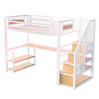 HOCHBETT 90/200 cm DE-01340, in Weiß, mit Aufbewahrungsleiter, Tisch und Regalen - Weiß, Metall (90/200cm) - ComfortXL