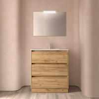 BADEZIMMERMÖBEL NOJA 800 3 Schubladen EICHE AFRIKA + Waschtisch + Spiegel - Schwarz, Metall (45/81/80cm) - Salgar