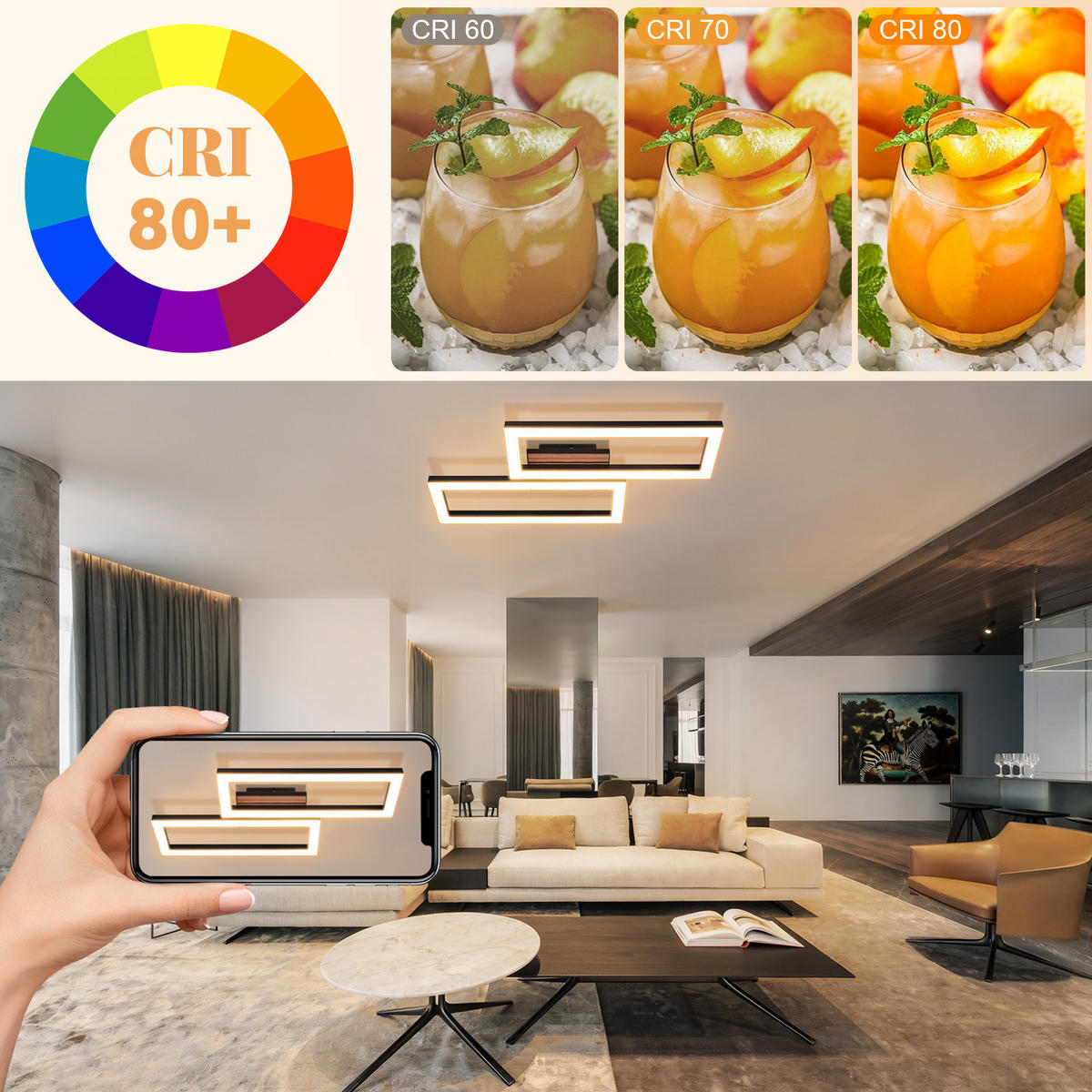 LED Deckenleuchte 27/50/6cm - Schwarz, Metall (50/27/6cm) - Nettlife