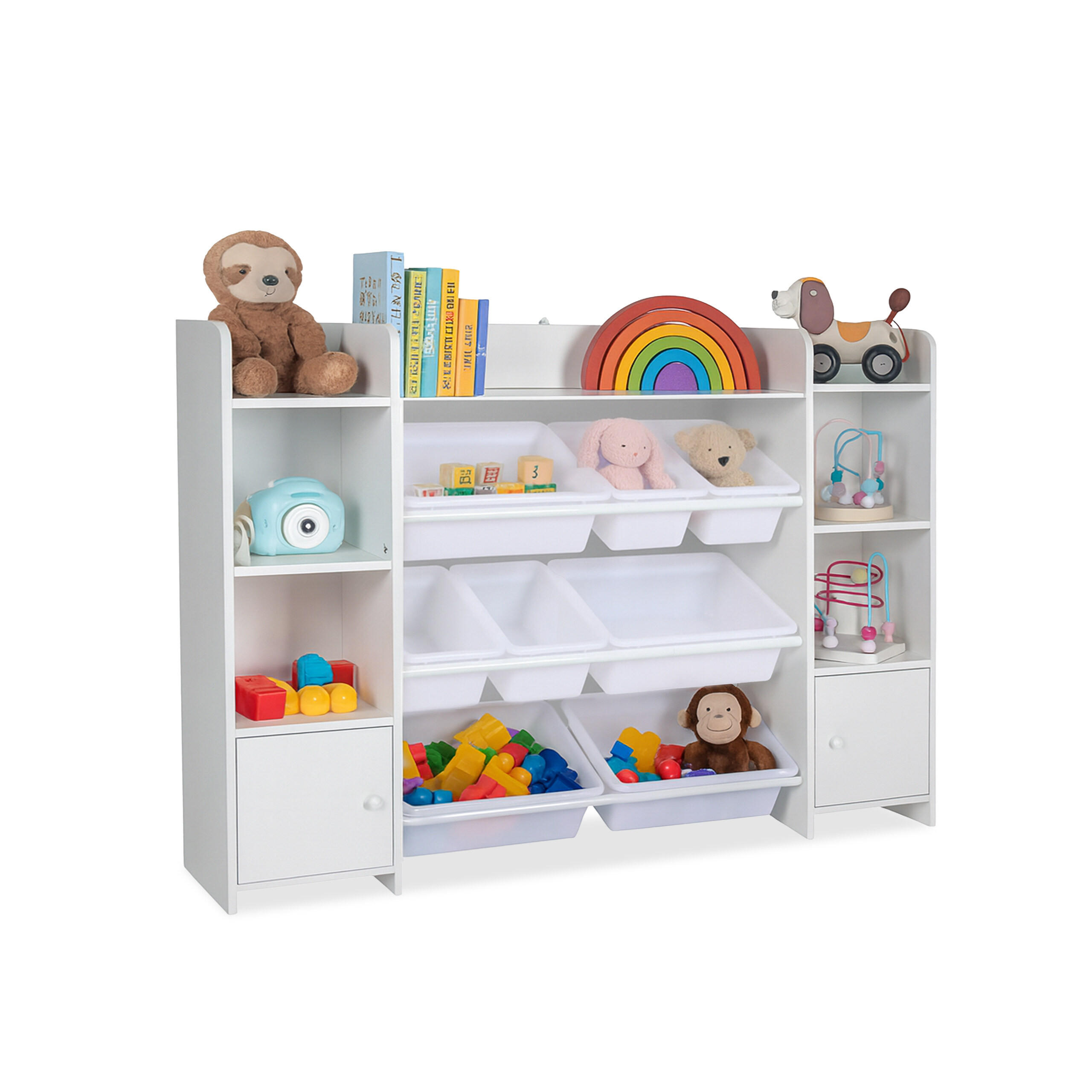 KINDERREGAL - Weiß, Holzwerkstoff/Kunststoff (139/94/30cm) - Relaxdays