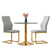 ESSGRUPPE DE-39470 3-teilig, Glastisch und 2 Stühlen mit Rautenmuster Hellgrau - Hellgrau, Metall (85/75/85cm) - ComfortXL