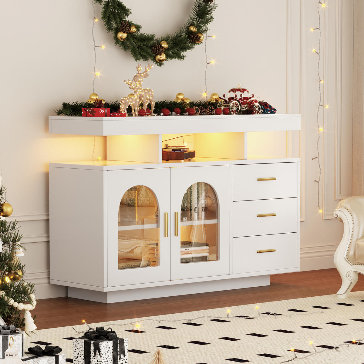 SIDEBOARD LED Weiß 120cm 16 Farben Hochglanz Stauraum - Weiß, Holzwerkstoff (40/80/120cm) - FLIEKS
