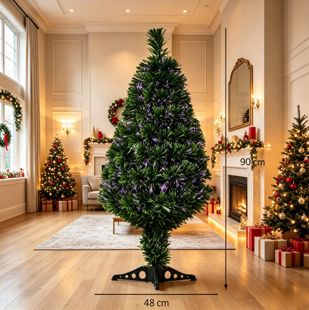 WEIHNACHTSBAUM 90 cm aus PVC mit mehrfarbiger Faseroptik, Grün - Grün, Kunststoff (90cm) - OKMYHOME