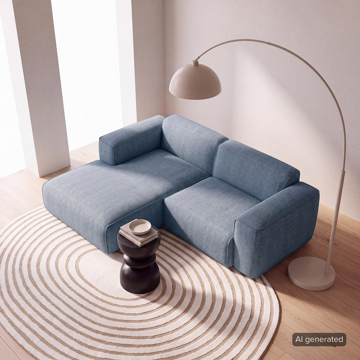 ECKSOFA mit XL-Longchair - Blaugrau/Schwarz, Kunststoff/Textil (260/171cm) - home24