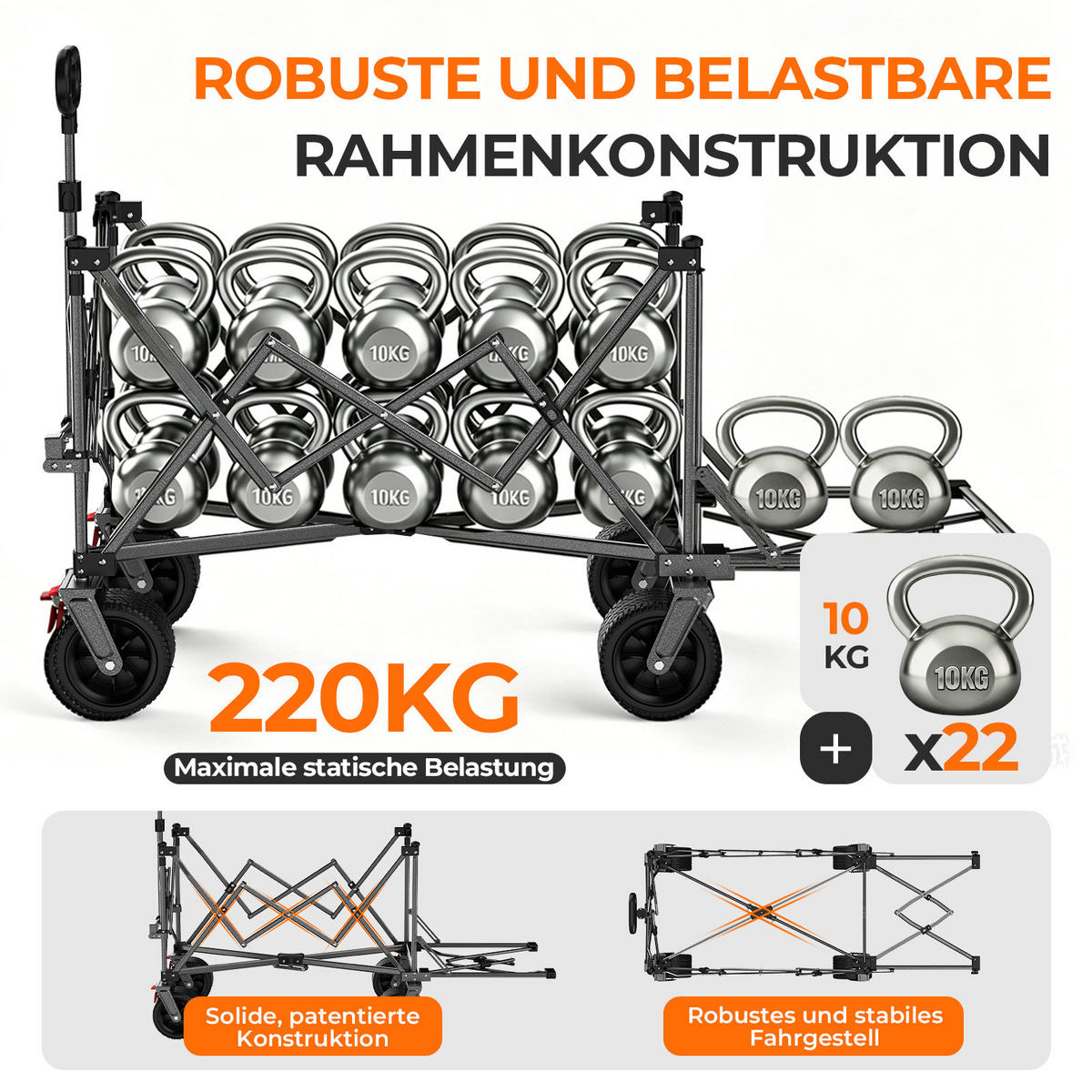 HANDWAGEN, faltbar-verbreitert, 200+100L, Geländeräder, blau - Grau, Metall (27/72/37.5cm) - Vallsero