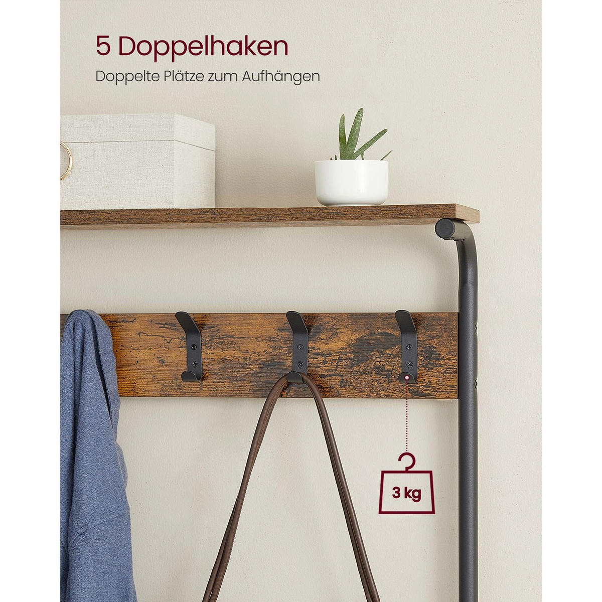 GARDEROBENSTÄNDER BIRMINGHAM - Braun, Holzwerkstoff (68/183.5/31.5cm) - Hansiro